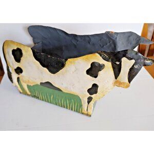 Vintage Hand Made Cow Tin Art Planter Box 12 1/2" long x 9" tall x 5.5" wide